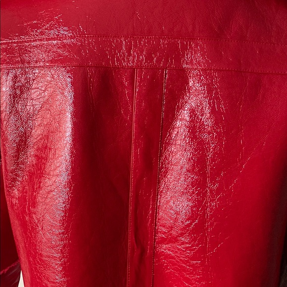 Fleece Lined Shiny Pleather Women's Red Faux Shearling Jacket - Picture 6 of 16
